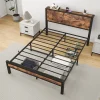 Redom Lit 140x200 cm avec rangement sous-lit 27 cm, cadre métal et MDF, coloris brun antique, silencieux Clearance