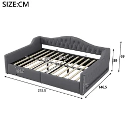 Redom Lit 140x200 cm avec rangement sous le cadre et éclairage LED, tapissé lin gris, cadre bois robuste