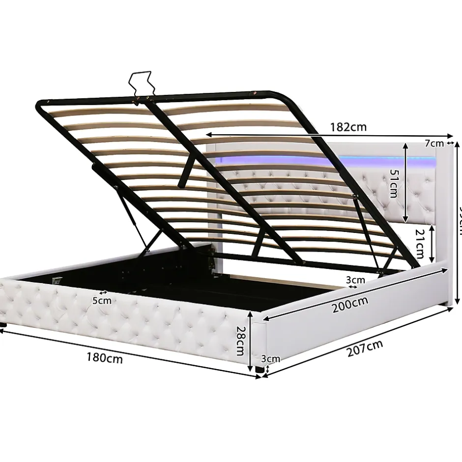 Redom Lit 180x200 cm avec rangement sous sommier et tête de lit rembourrée en PU, design moderne et élégant New