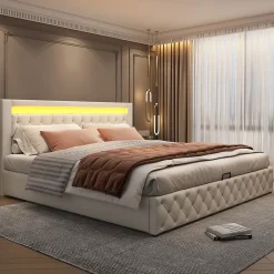 Redom Lit 180x200 cm avec rangement sous sommier et tête de lit rembourrée en PU, design moderne et élégant New