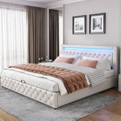 Redom Lit 180x200 cm avec rangement sous sommier et tête de lit rembourrée en PU, design moderne et élégant New
