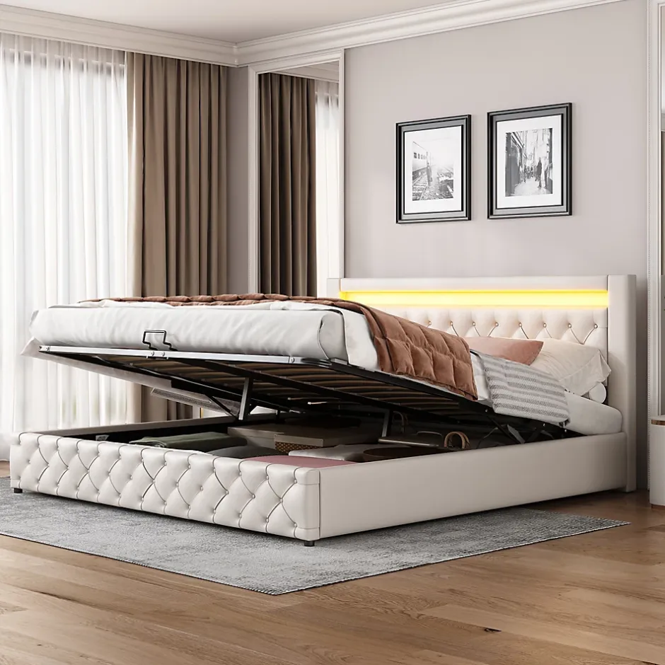 Redom Lit 180x200 cm avec rangement sous sommier et tête de lit rembourrée en PU, design moderne et élégant New
