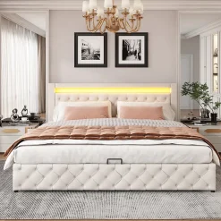 Redom Lit 180x200 cm avec rangement sous sommier et tête de lit rembourrée en PU, design moderne et élégant New