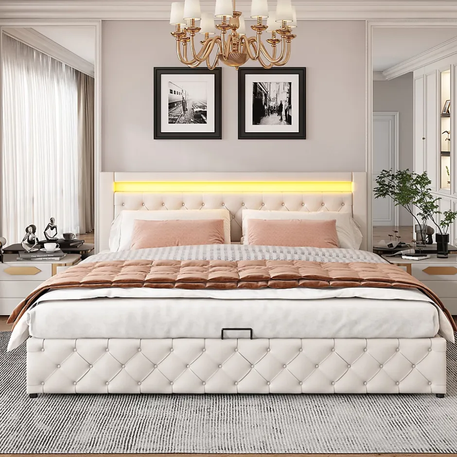 Redom Lit 180x200 cm avec rangement sous sommier et tête de lit rembourrée en PU, design moderne et élégant New