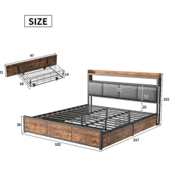 Simple Life Lit 180x200 cm avec sommier à lattes, LED, 4 tiroirs, Adolescents, sans matelas