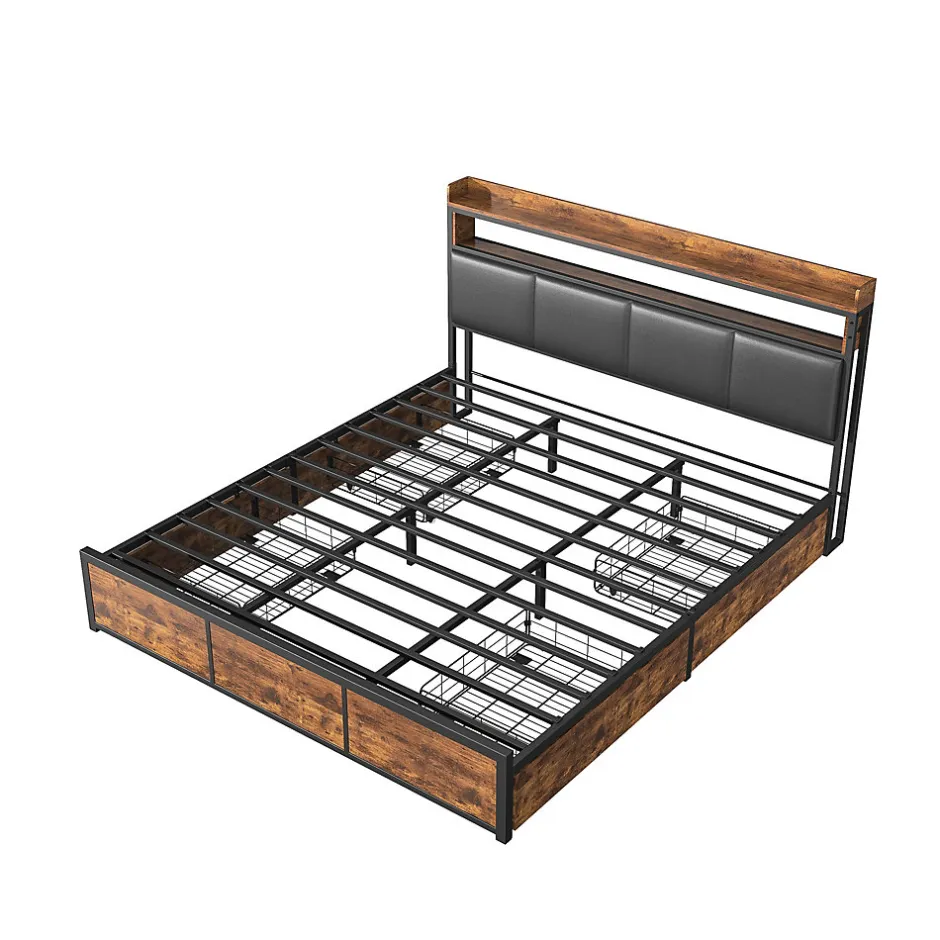 Simple Life Lit 180x200 cm avec sommier à lattes, LED, 4 tiroirs, Adolescents, sans matelas