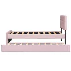 Redom Lit 90x200 cm avec sommier à lattes et tiroir roulant, tête de lit capitonnée à boutons, tapissé velours rose