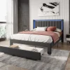 Simple Life Lit 160x200 cm avec sommier à Lattes et tiroir, Lit rembourré avec USB et LED, Gris