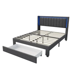 Simple Life Lit 160x200 cm avec sommier à Lattes et tiroir, Lit rembourré avec USB et LED, Gris