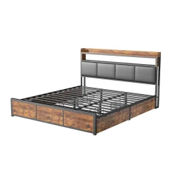 Fortuna lai Lit 160x200 cm avec sommier à lattes, LED, 4 tiroirs, Adolescents, sans matelas Discount