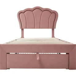 Redom Lit 90x190 cm avec tiroir de rangement, tête de lit velours réglable à motifs floraux et éclairage LED RGB