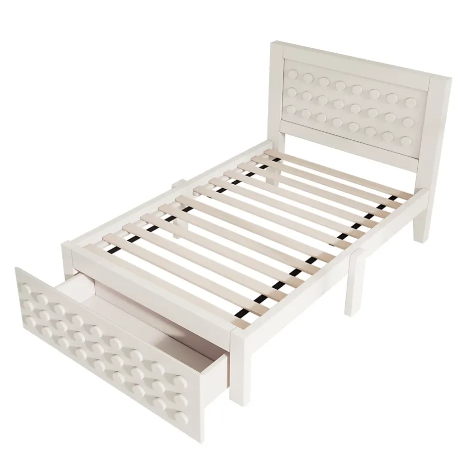 Redom Lit 90x190 cm avec tiroir et grand espace sous-lit 26 cm, design créatif en bois blanc, idéal enfant Hot