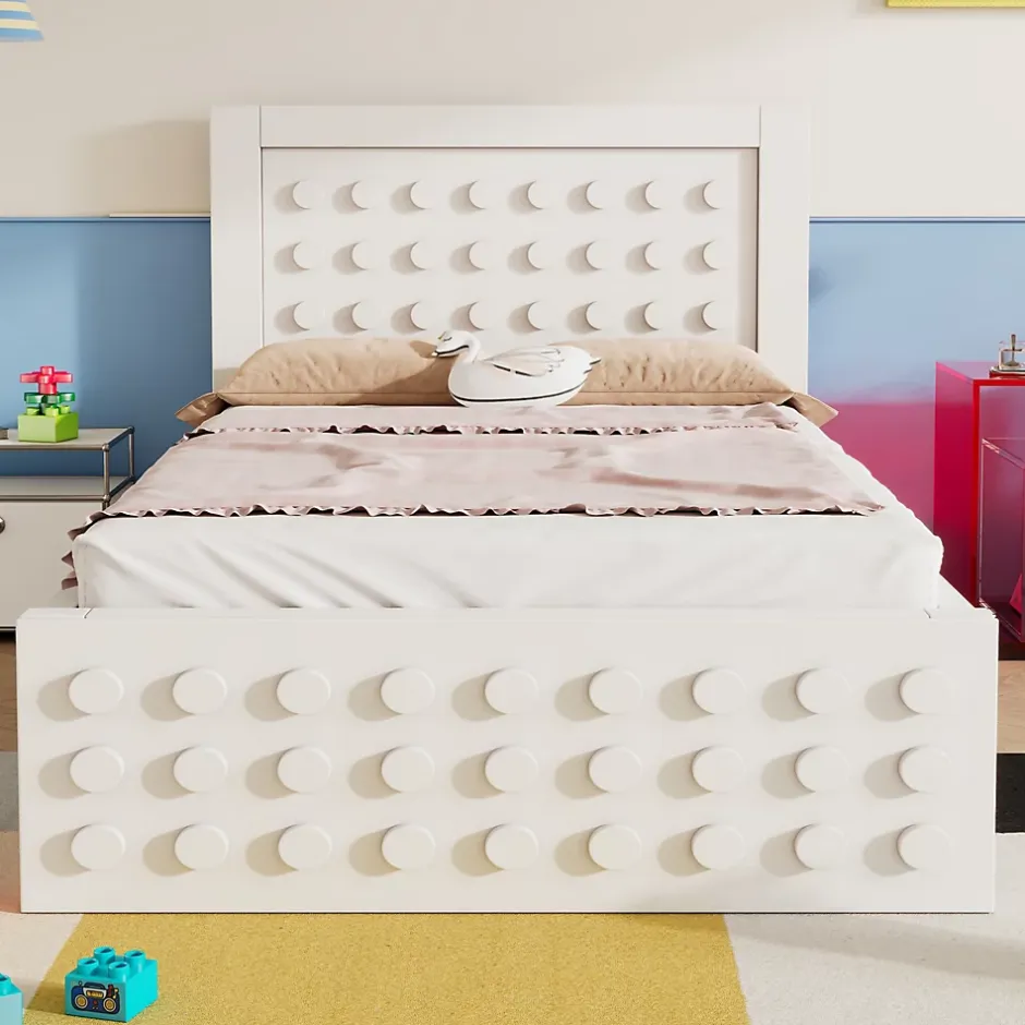 Redom Lit 90x190 cm avec tiroir et grand espace sous-lit 26 cm, design créatif en bois blanc, idéal enfant Hot