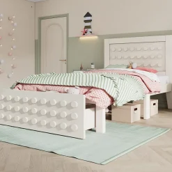 Redom Lit 90x190 cm avec tiroir et grand espace sous-lit 26 cm, design créatif en bois blanc, idéal enfant Hot