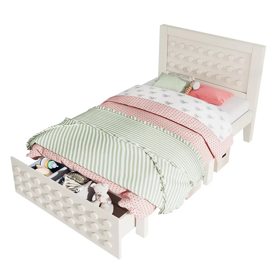 Redom Lit 90x190 cm avec tiroir et grand espace sous-lit 26 cm, design créatif en bois blanc, idéal enfant Hot