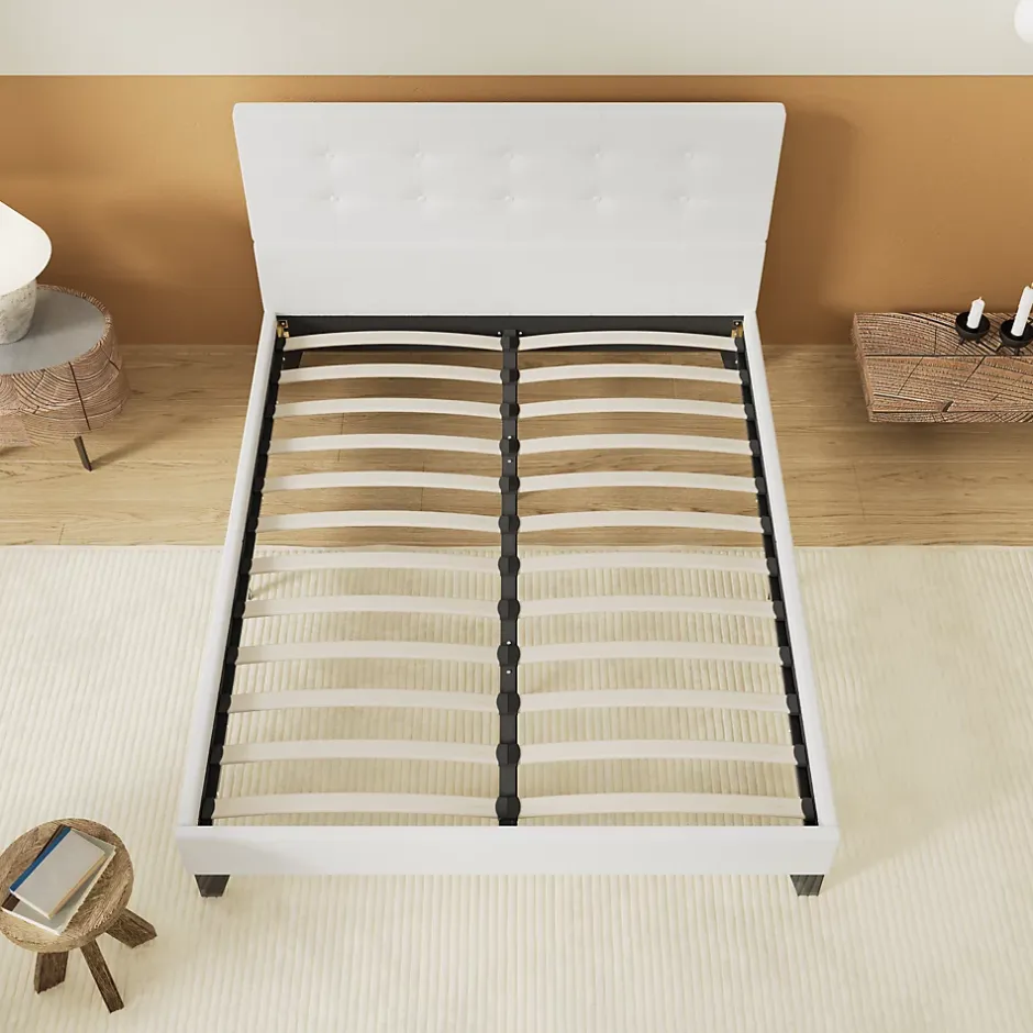 November Lit 160x200 Cm Avec Tête De Lit Boutonnée Simili Blanc Discount
