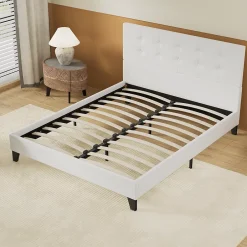 November Lit 160x200 Cm Avec Tête De Lit Boutonnée Simili Blanc Discount