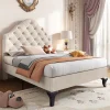 Redom Lit 90x200 cm avec tête de lit réglable et sommier à lattes, revêtement velours beige, design classique New
