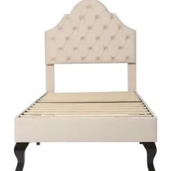 Redom Lit 90x200 cm avec tête de lit réglable et sommier à lattes, revêtement velours beige, design classique New