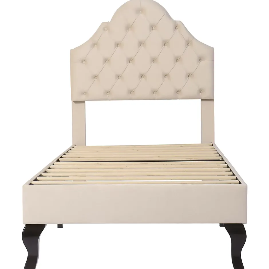 Redom Lit 90x200 cm avec tête de lit réglable et sommier à lattes, revêtement velours beige, design classique New