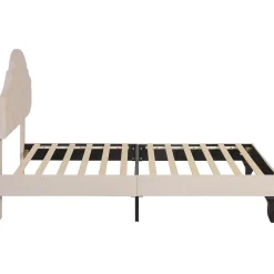 Redom Lit 90x200 cm avec tête de lit réglable et sommier à lattes, revêtement velours beige, design classique New