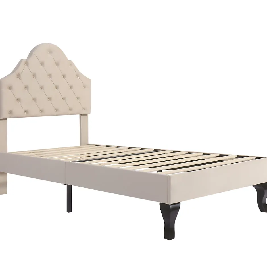 Redom Lit 90x200 cm avec tête de lit réglable et sommier à lattes, revêtement velours beige, design classique New