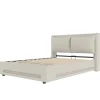 Redom Lit 140x200 cm avec tête de lit fonctionnelle et rangement hydraulique, tapissé lin beige avec LED d'ambiance Sale