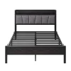 Redom Lit 140x190 cm avec tête de lit rembourrée, cadre métal noir, éclairage LED intégré et rangement Hot