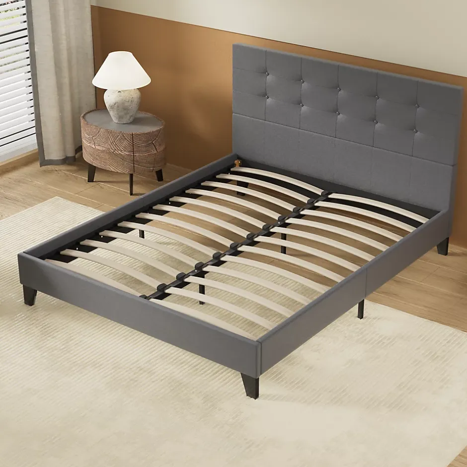 November Lit 120x190 Cm Avec Tête De Lit Boutonnée Simili Gris Discount