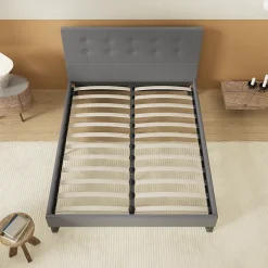 November Lit 120x190 Cm Avec Tête De Lit Boutonnée Simili Gris Discount