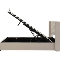 Redom Lit 140x200 cm avec tête de lit capitonnée en velours, coffre de rangement hydraulique et détails cloutés, beige Best