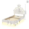 Redom Lit 90x200 cm avec tête de lit couronnée et éclairage LED RVB, tapissé PU blanc, cadre MDF solide et hauteur réglable Discount