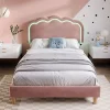 Redom Lit 90x190 cm avec tête de lit LED réglable, tapissé velours rose, cadre rembourré au design moderne