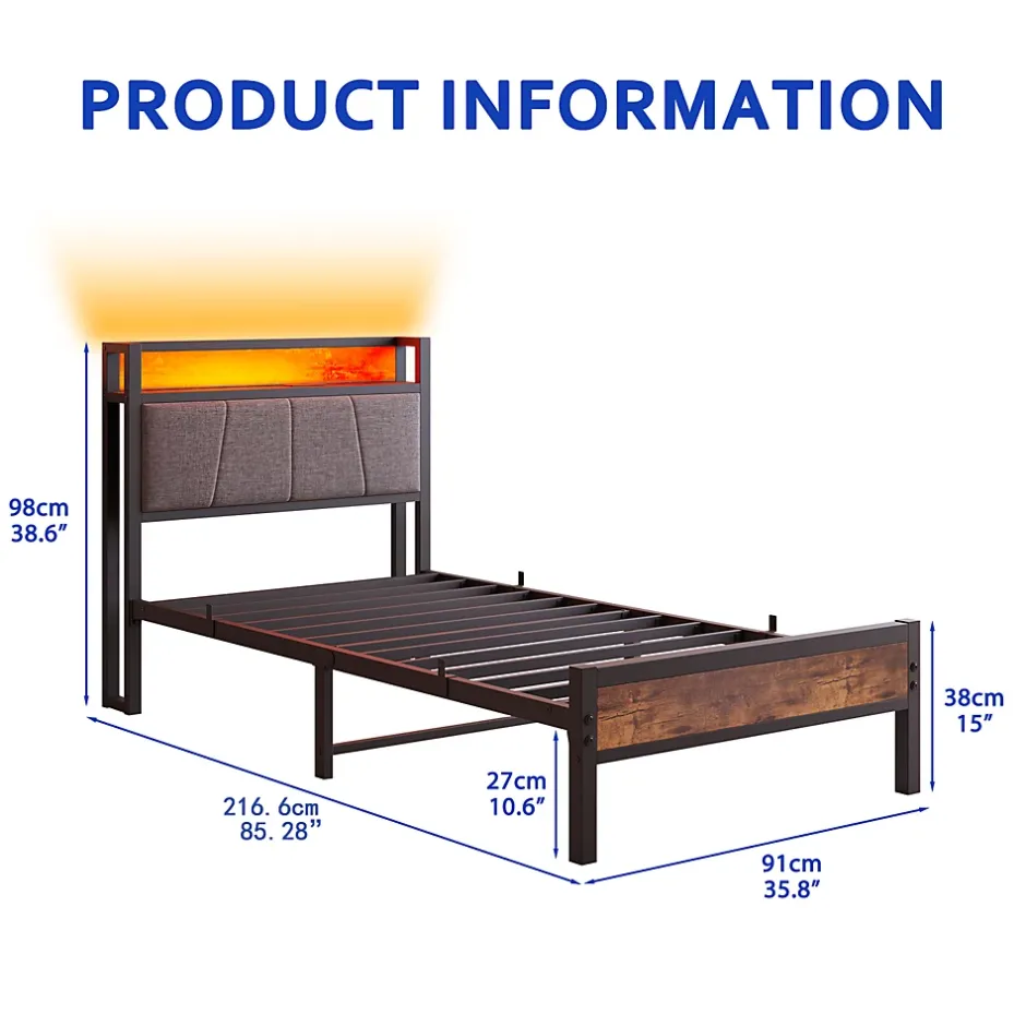 Redom Lit 90x200 cm avec tête de lit haute et LED multicolore, station de charge USB intégrée et cadre métal Outlet