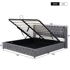 Redom Lit 180x200 cm avec tête de lit capitonnée en velours gris et rangement hydraulique, cadre bois et métal Best