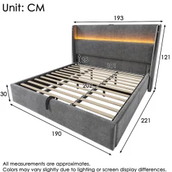 Redom Lit 180x200 cm avec tête de lit haute tapissée lin, rangement hydraulique, LED intégrée et port USB/Type-C