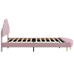 Redom Lit 90x200 cm avec tête de lit en velours rose et banquette assortie, cadre métal robuste et stable