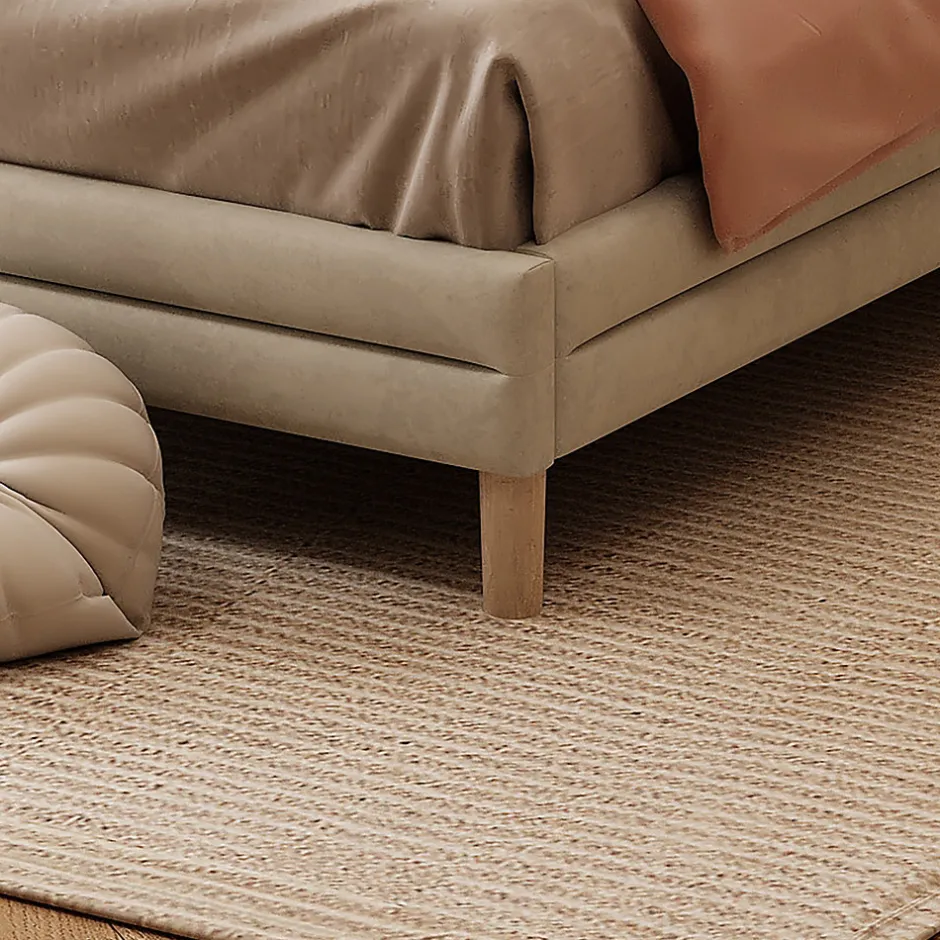 Redom Lit 90x200 cm avec tête de lit en forme de nuage, led multicolores intégrées et revêtement en velours beige