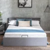 Redom Lit 140x200 cm avec tête de lit capitonnée et rangement hydraulique, tapissé velours gris pour chambre moderne et élégante New