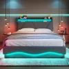 Redom Lit 160x200 cm avec tête de lit à LED, étagères intégrées et revêtement velours gris foncé, espace de rangement