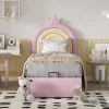 Redom Lit 90x200 cm avec tête de lit réglable, tapissé PU rose et sommier à lattes, design contemporain Online