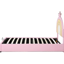 Redom Lit 90x200 cm avec tête de lit réglable, tapissé PU rose et sommier à lattes, design contemporain Online