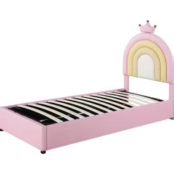 Redom Lit 90x200 cm avec tête de lit réglable, tapissé PU rose et sommier à lattes, design contemporain Online