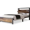 Redom Lit 90x200 cm avec tête de rangement et espace sous-lit 26,5 cm, cadre métal et panneau bois naturel
