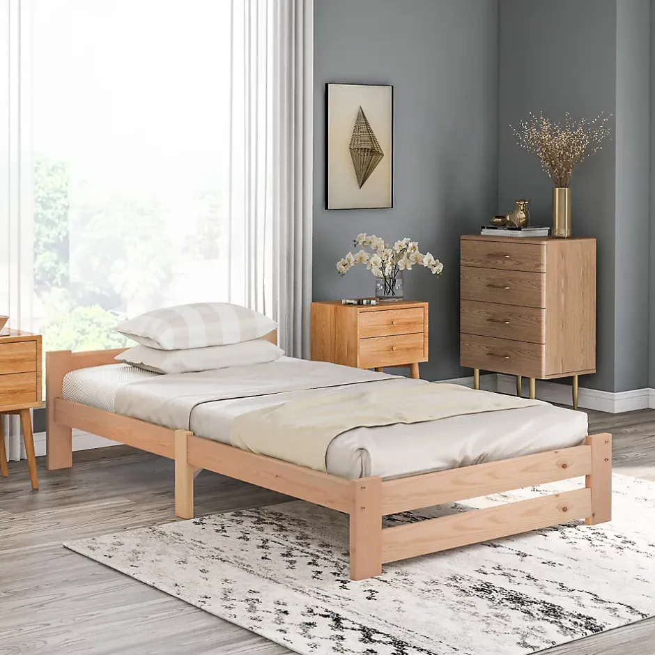 ProximaX Lit 90x200 cm bois massif, cadre avec sommier à lattes et tête de lit, adapté enfants, ados et adultes, couleur naturel Hot