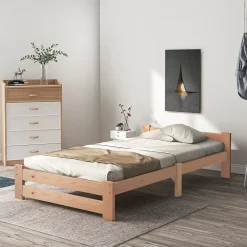 ProximaX Lit 90x200 cm bois massif, cadre avec sommier à lattes et tête de lit, adapté enfants, ados et adultes, couleur naturel Hot