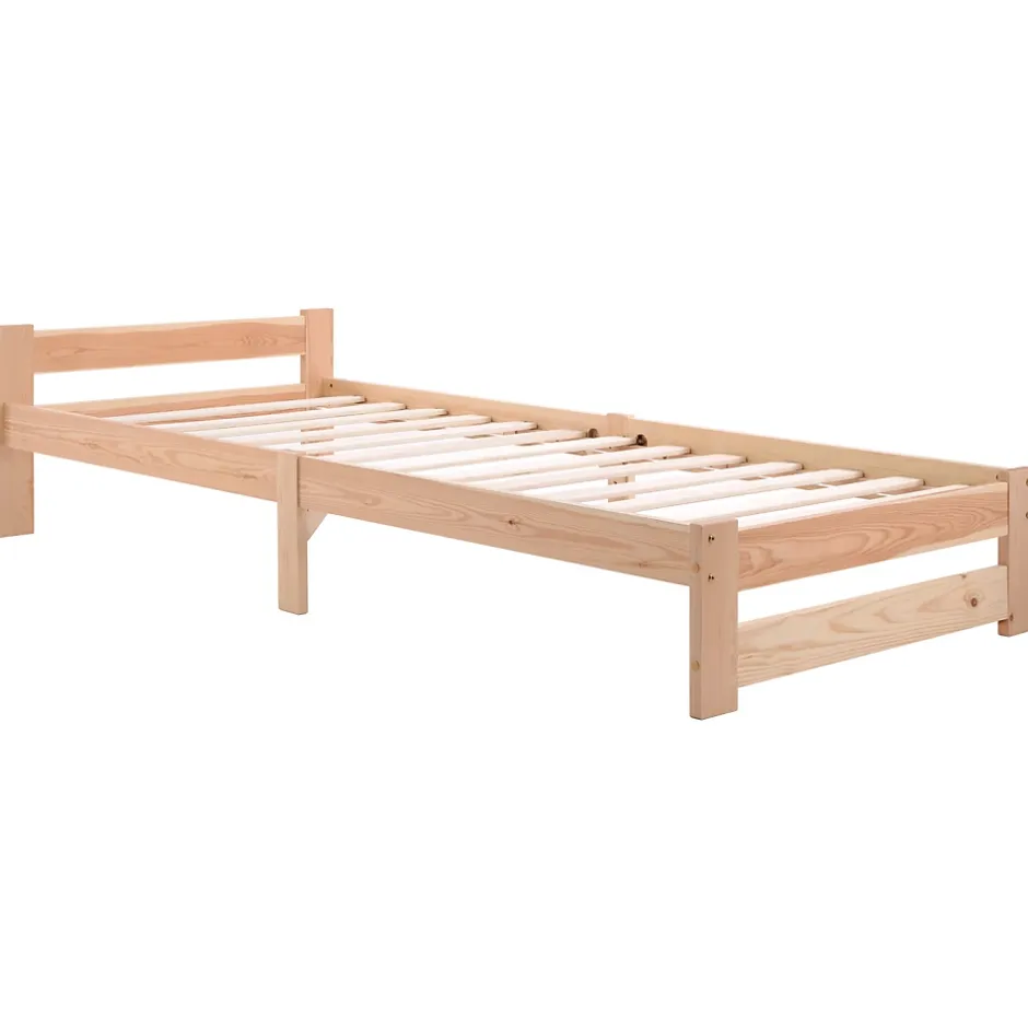 ProximaX Lit 90x200 cm bois massif, cadre avec sommier à lattes et tête de lit, adapté enfants, ados et adultes, couleur naturel Hot