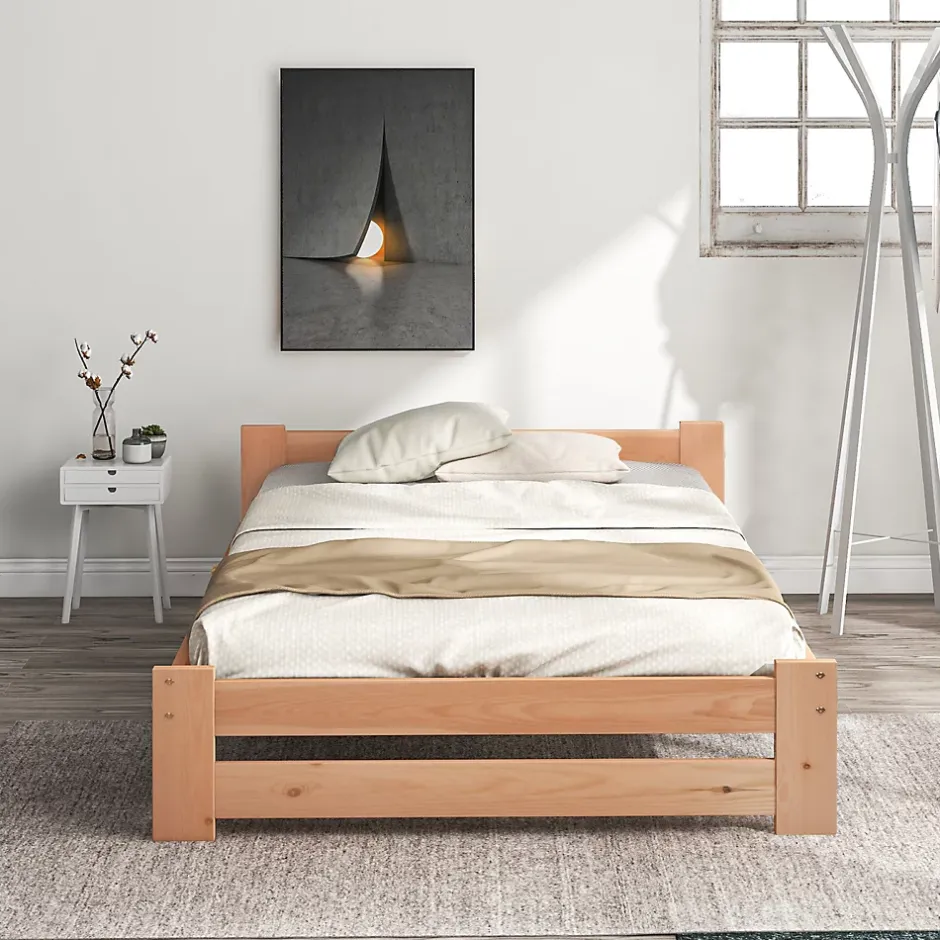ProximaX Lit 90x200 cm bois massif, cadre avec sommier à lattes et tête de lit, adapté enfants, ados et adultes, couleur naturel Hot