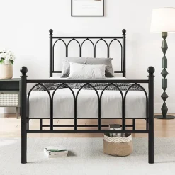Redom Lit 90x200 cm cadre metal noir avec tete et pied hauts, lattes acier robustes et rangement sous lit 27 cm Sale