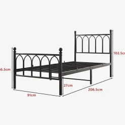 Redom Lit 90x200 cm cadre metal noir avec tete et pied hauts, lattes acier robustes et rangement sous lit 27 cm Sale
